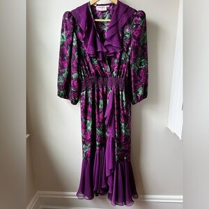 SUSAN‎ FREIS Vintage Dress Floral Dark Romance 80s Maximalist Coquette Ruffle XS